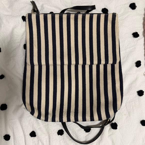 Clare V. Handbags - Clare V - RARE - Striped Navy and Cream Flap Backpack